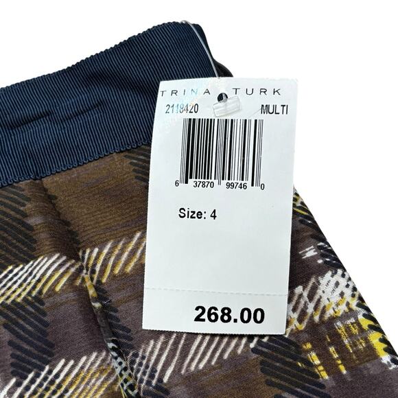 Trina Turk Silk A-Line Box Pleat Knee Length Silk Skirt Watercolor Plaid 4 NEW - Picture 3 of 6